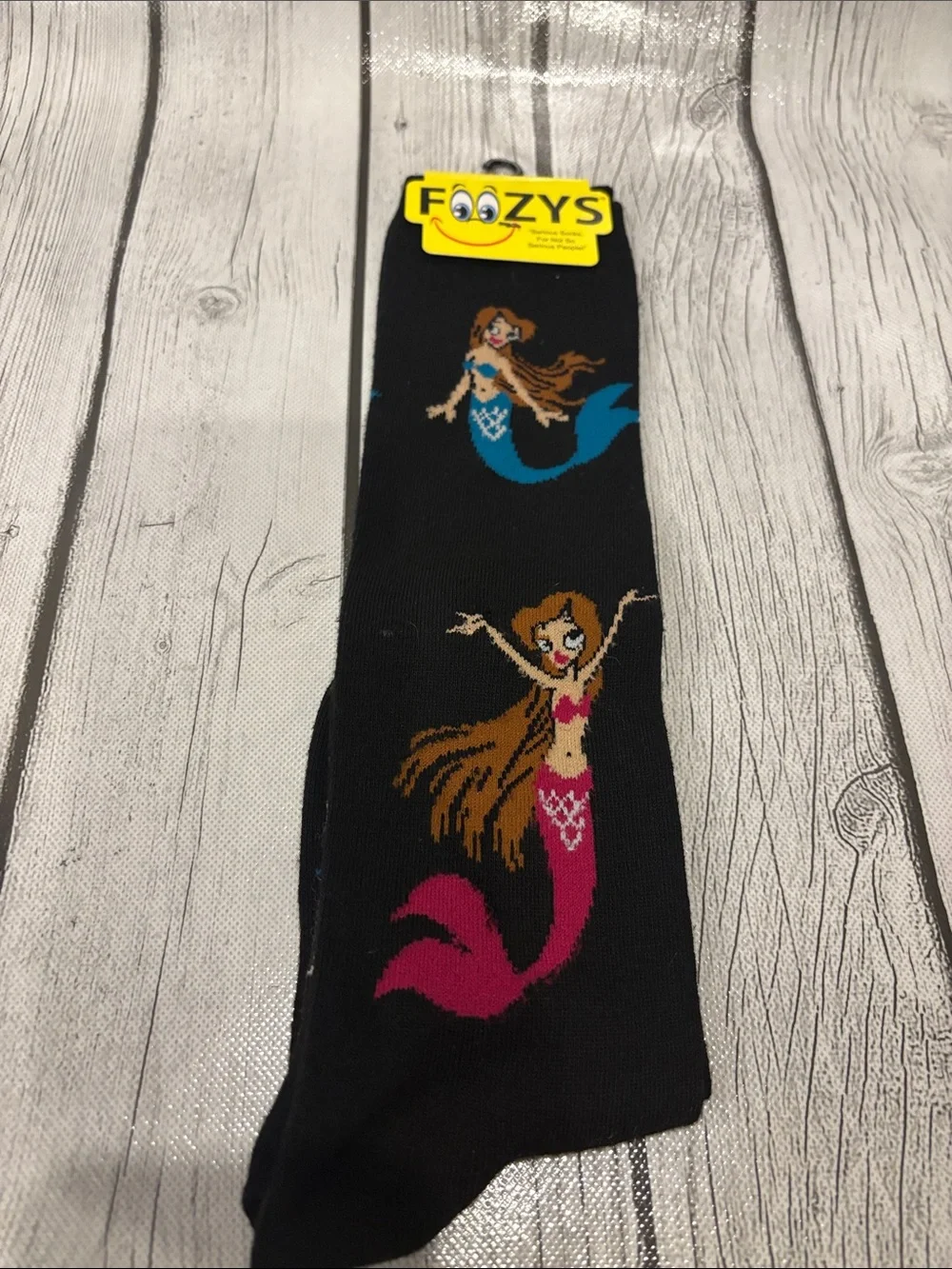 Foozys  Black Socks with Colorful Mermaid Motif tall socks